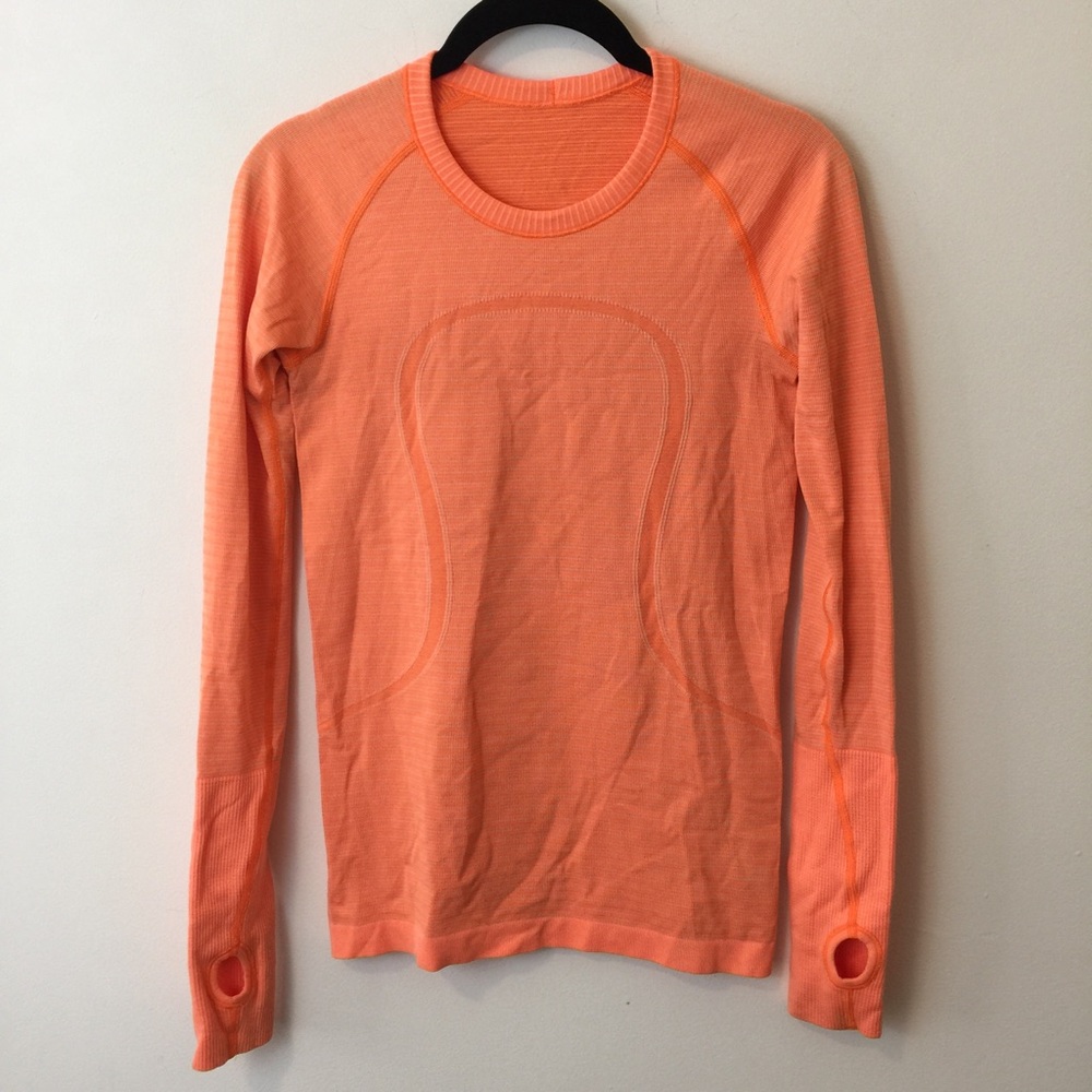 lululemon athletica Long Sleeve Crew Neck Top in Coral
